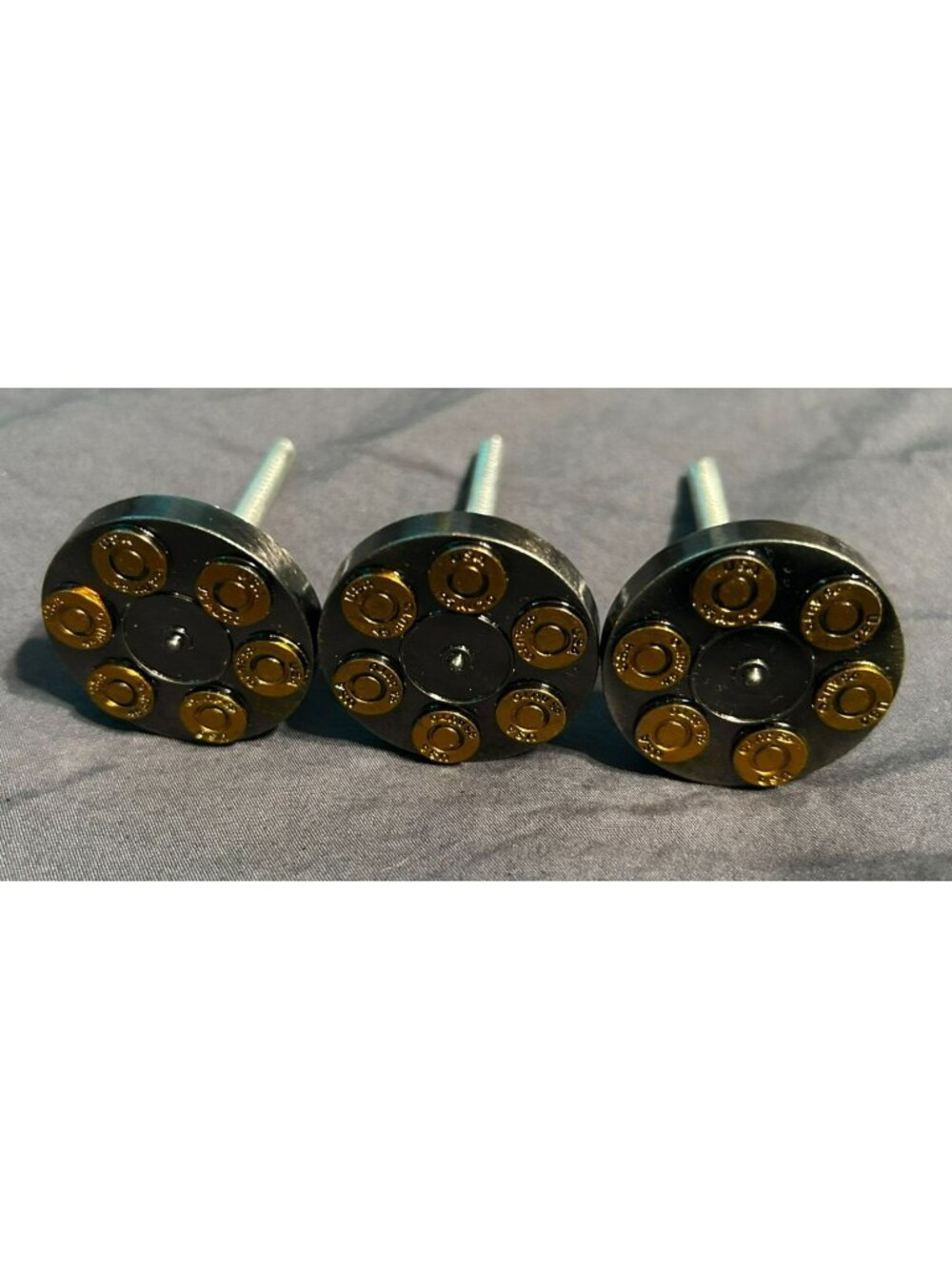 3 Revolver Cylinder Drawer Knobs Cabinet Pull Handles Black Gold Metal Western